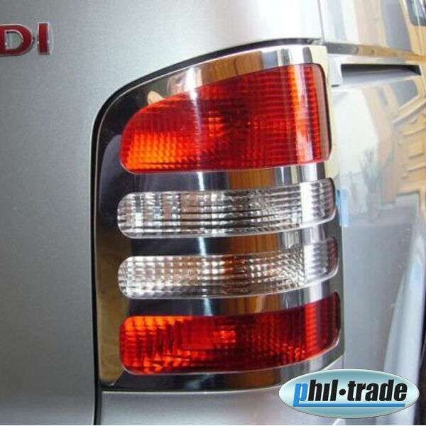 Für VW T5 Chrom Rahmen Edelstahl Abdeckung für Rücklicht Bj. 2003-2009