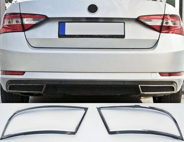EDELSTAHL AUSPUFF ATTRAPPEN RAHMEN CHROM für alle SKODA SUPERB III | BJ ab 2015-