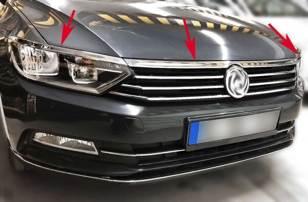 3tlg Set Edelstahl Scheinwerfer und Kühler Grill Blende für VW Passat B8 ab 2014