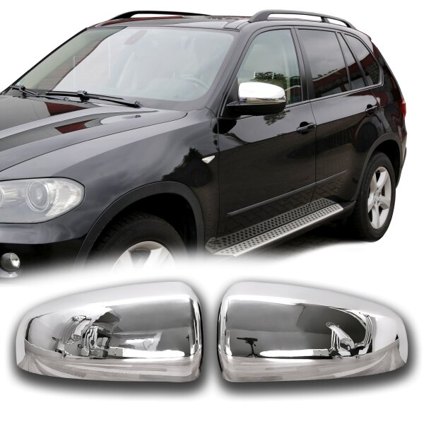 Edelstahl Chrom Spiegelkappen Set passend für BMW X5 E70 X6 E71 2006 Chrom Look