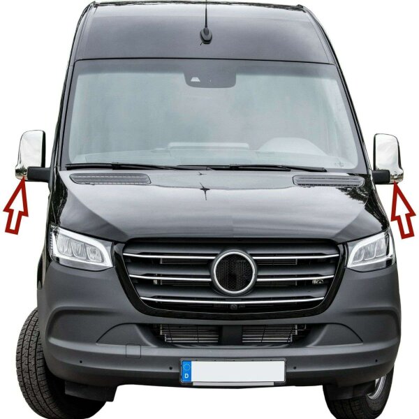 Edelstahl Chrom Spiegelkappen Set für Mercedes Sprinter W907 W910 ab 2018 Blende