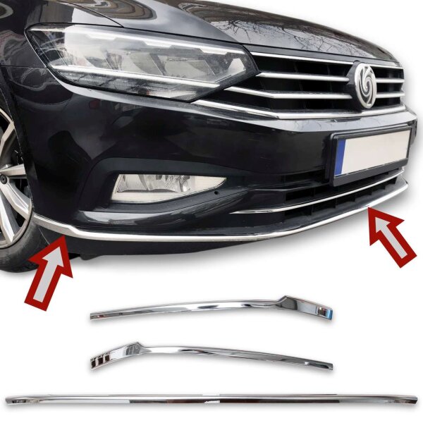 Edelstahl Leiste Stoßstange vorne für Passat B8 ab Facelift, ab 2020- | 3tlg Set