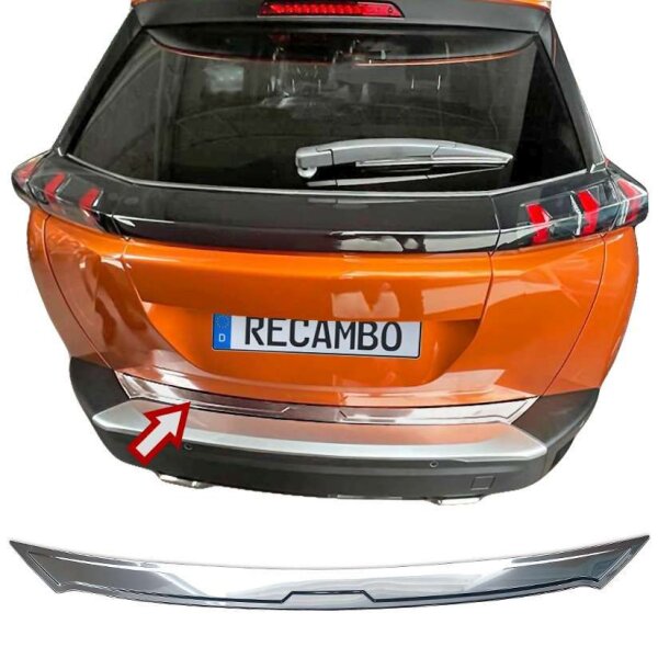 Ladekantenschutz Edelstahl Chrom | CHROM - MATT | für Peugeot 2008 II | ab 2019 | DESIGN AUFLAGE (2678)